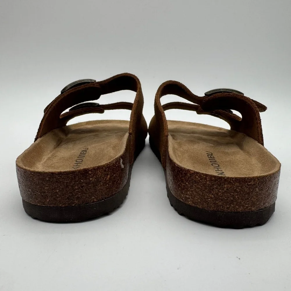 Khombu Asheville Brown Suede Double Buckle Slide Sandals Women's Size 6 NEW